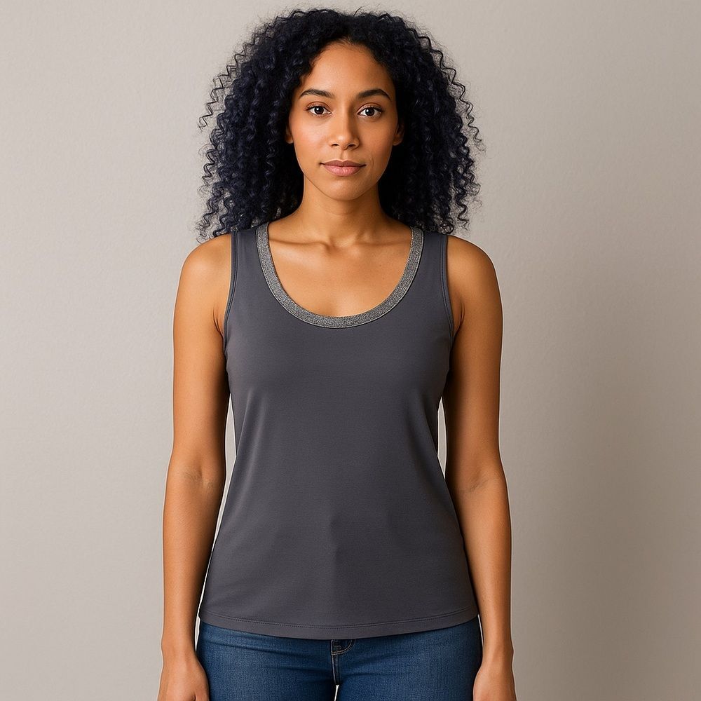The Limited Sleeveless Top Blouse Silver Sparkle Trim GRAY Medium